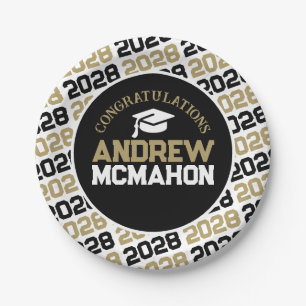 Bronze Gold, White & Black Graduation Personalised Paper Plate