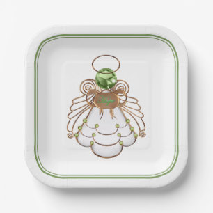 Bronze & Green Christmas Angel of Hope Filigree Paper Plate