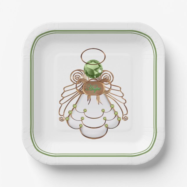 Bronze & Green Christmas Angel of Hope Filigree Paper Plate (Front)