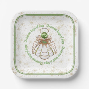 Bronze & Green Christmas Angel of Hope & Stars Paper Plate