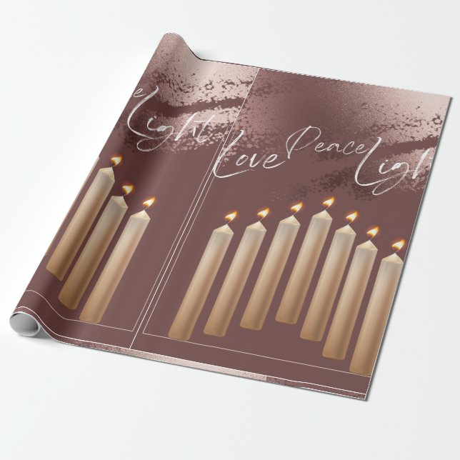BRONZE HANUKKAH THEMED WRAPPING PAPER (Unrolled)