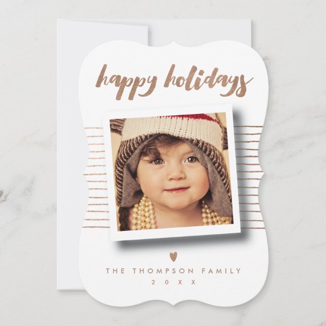 Bronze Happy Holidays Script Christmas Photo Holiday Card (Front)