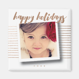 Bronze Happy Holidays Script Christmas Photo Magnet