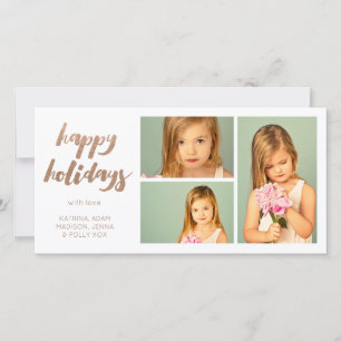 Bronze Happy Holidays White 3 Frame Photocard Holiday Card