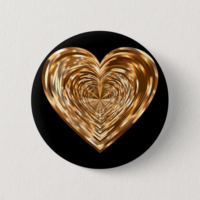 Bronze heart 6 cm round badge (Front)