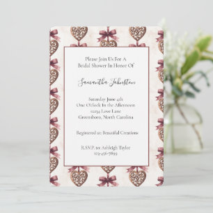 Bronze Hearts Red Bows Bridal Shower   Invitation