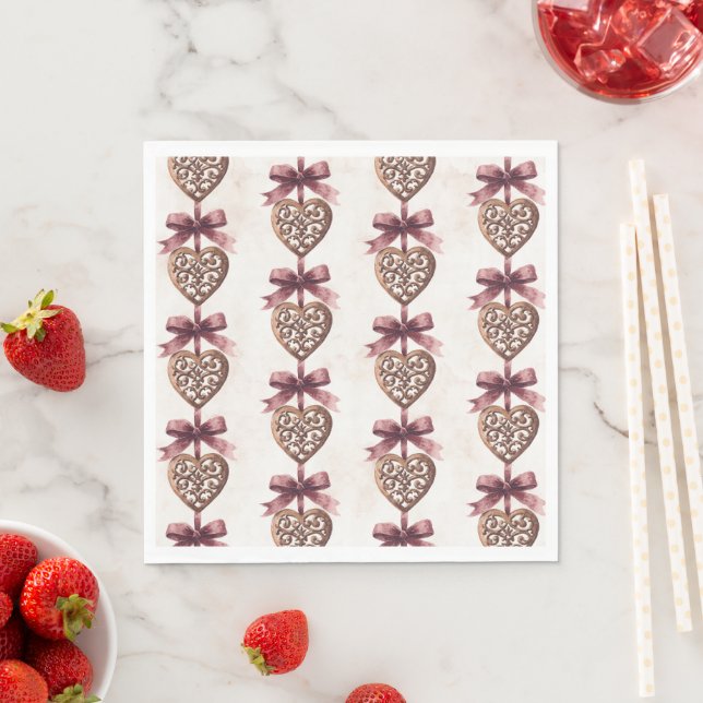 Bronze Hearts Red Bows Napkin (Insitu)