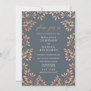 Bronze Leaves Border Wedding Invitation