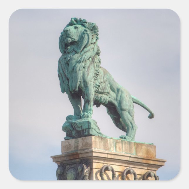 Bronze Lion Statue Square Sticker (Front)