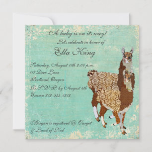 Bronze Llamas Baby Invitation