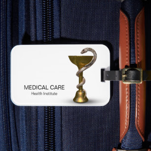 Bronze Medical Snake Bowl Hygieia White Caduceus Luggage Tag
