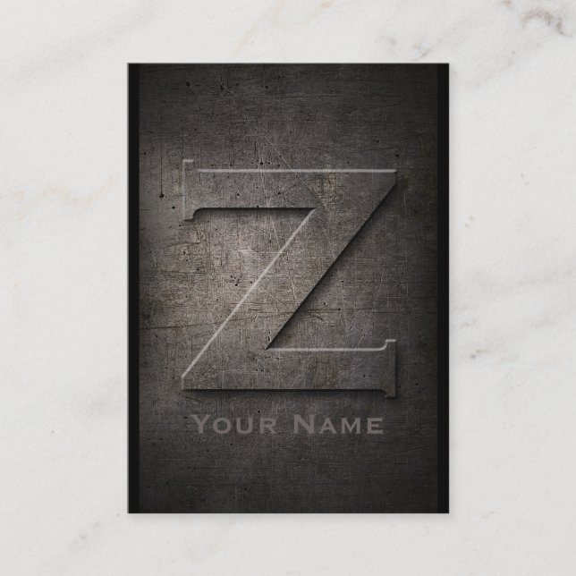 Bronze Metal Monogrammed Z Business Cards (Front)