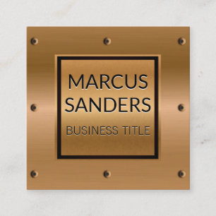 Bronze Metallic and Rivets   Industrial Square Business Card