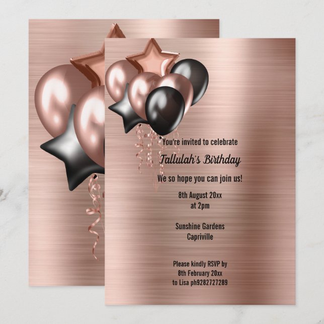 BRONZE METALLIC BUNCH OF BALLOONS INVITATION (Front/Back)