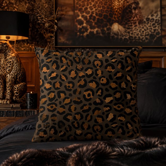 Bronze Metallic Leopard Print Animal Pattern Cushion (Creator Uploaded)