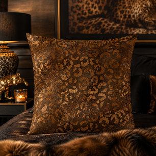 Bronze Metallic Leopard Print Animal Pattern Cushion