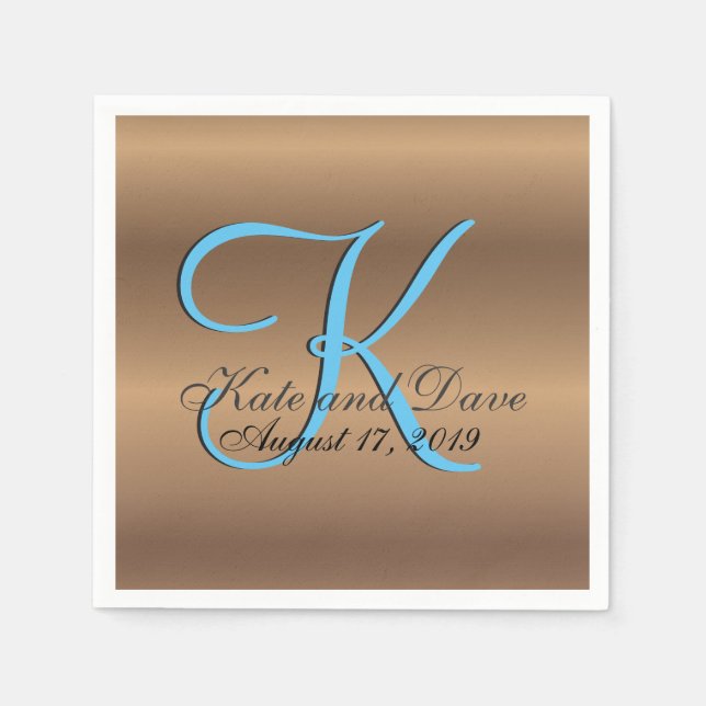 Bronze Monogram 🔑 Stylish Pecan  Napkin (Front)