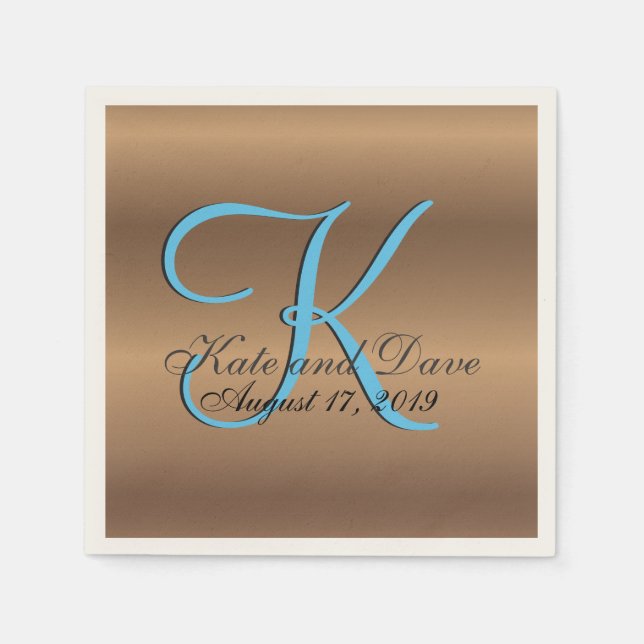 Bronze Monogram 🔑 Stylish Pecan  Napkin (Front)