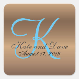 Bronze Monogram 🔑 Stylish Pecan  Square Sticker