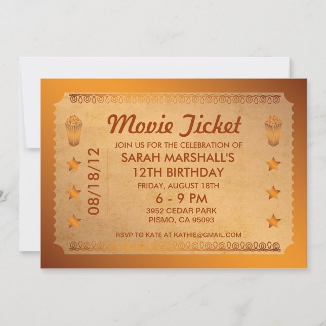 Bronze Movie Ticket Invitation (Front)