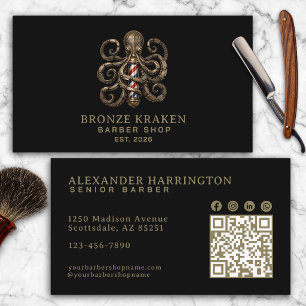 Bronze Octopus Barber Shop Qr Code Social Icons Business Card