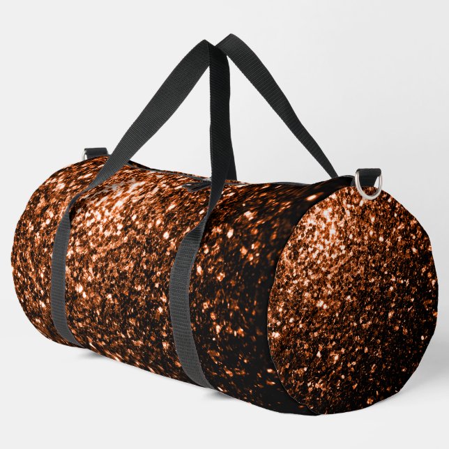 Bronze orange brown copper faux glitter sparkles duffle bag (Left Corner)