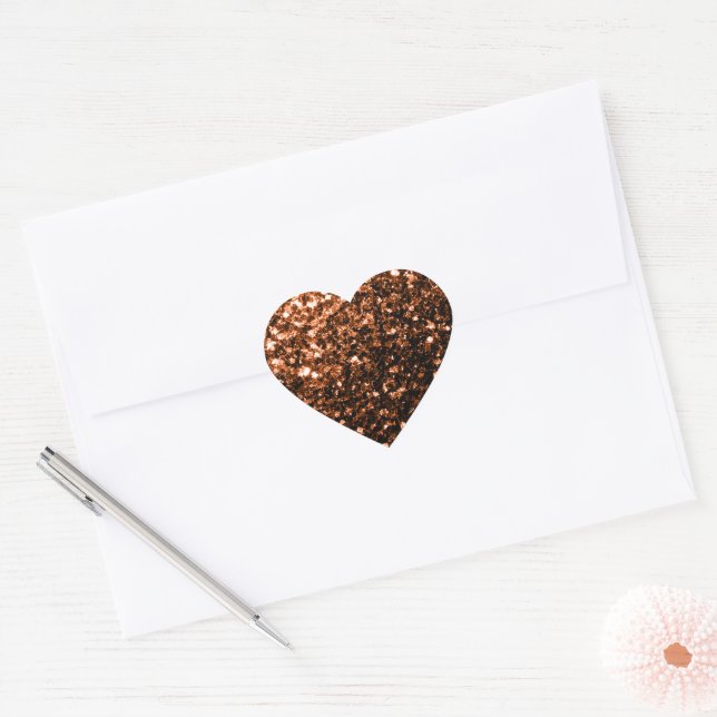 Bronze orange brown copper faux glitters sparkles heart sticker (Envelope)