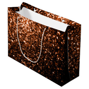 Bronze orange brown copper faux glitters sparkles large gift bag