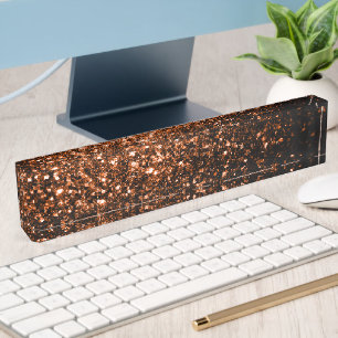Bronze orange brown copper faux glitters sparkles nameplate