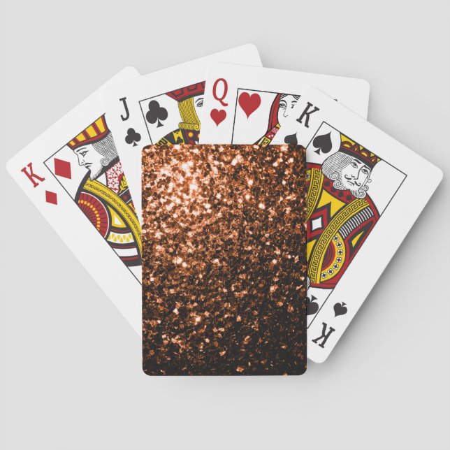 Bronze orange brown copper faux glitters sparkles playing cards (Back)