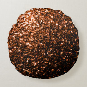 Bronze orange brown copper faux glitters sparkles round cushion
