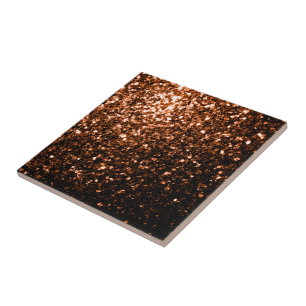 Bronze orange brown copper faux glitters sparkles tile