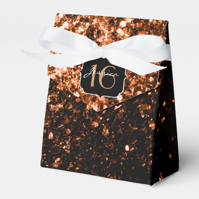 Bronze orange brown copper faux sparkles Sweet 16 Favour Box (Front Side)