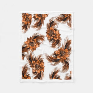 Bronze Orange Floral Feather Pattern Fleece Blanke Blanket