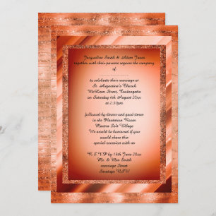 Bronze Orange Multi Patterned elegant wedding Invitation