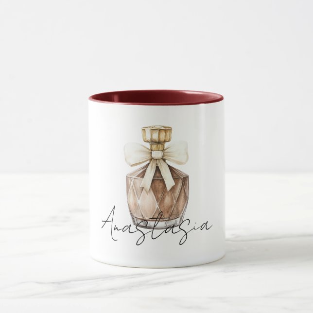 Bronze Perfume Bottle Cream Bow Mug (Center)