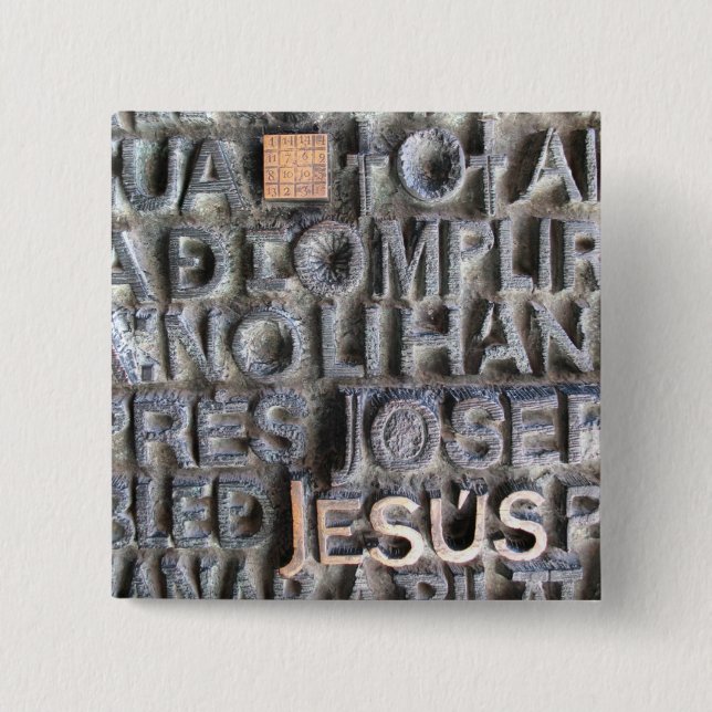Bronze Plaque Jesus Sagrada Familia Photo BUTTON (Front)