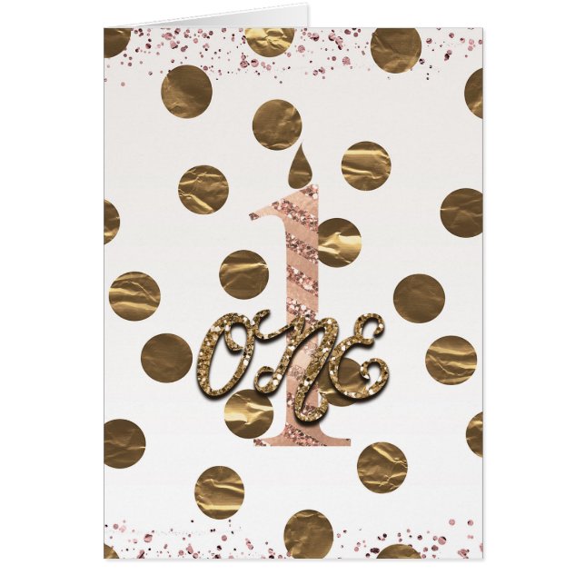 Bronze Polka Dots Rose Gold ONE 1 1st Birthday (Front)