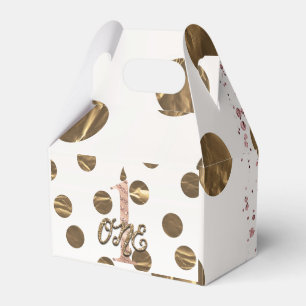 Bronze Polka Dots Rose Gold ONE 1 1st Birthday Favour Box