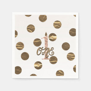Bronze Polka Dots Rose Gold ONE 1 1st Birthday Napkin