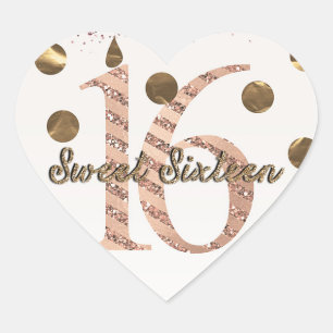 Bronze Polka Dots Rose Gold Sweet 16 Birthday Heart Sticker