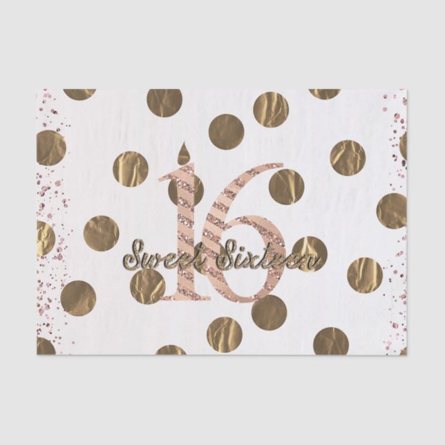Bronze Polka Dots Rose Gold Sweet 16 Birthday Tissue Paper (Front)
