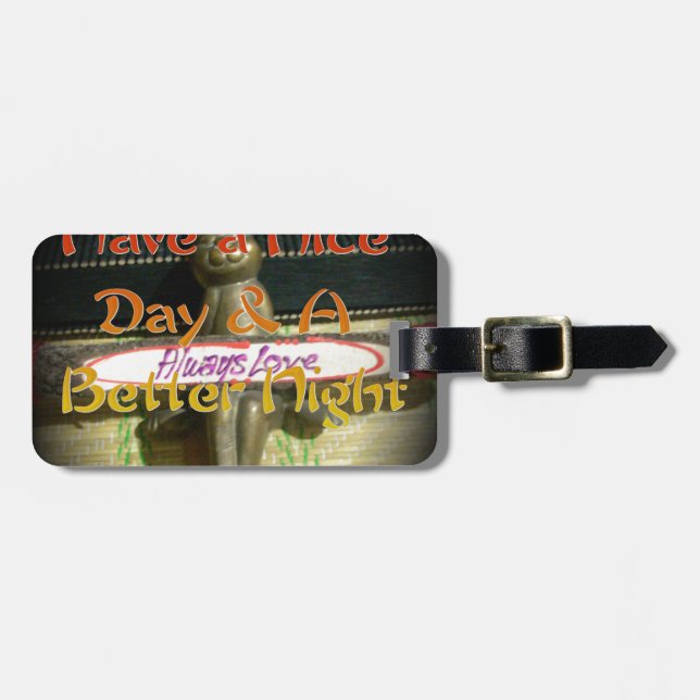 Bronze Rabbit Sculpture with Inspirational Quotes  Luggage Tag (Front Horizontal)