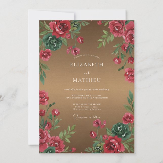 Bronze Red Petal Wedding Invitation (Front)