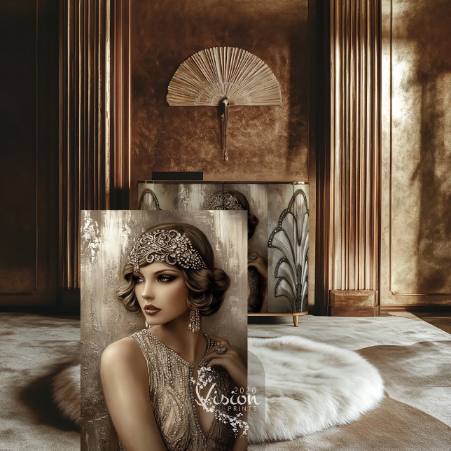 Bronze Roar, Gatsby Flapper Glamor Portrait Tissue Paper (Bronze Roar, Gatsby Flapper, Adorned Lady, Roaring 20's, Decoupage Tissue Paper.)