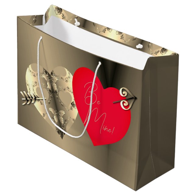  Bronze Rose Red Heart Valentine's Day Large Gift Bag (Front Angled)