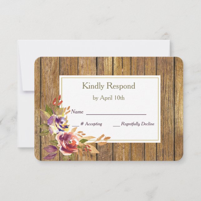 Bronze Rose Warm Wood Wedding RSVP (Front)