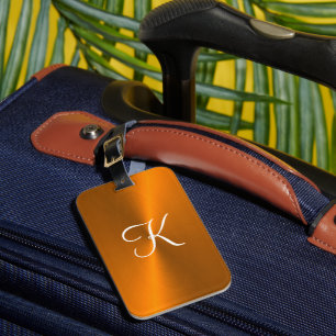 Bronze shiny faux metal monogram luggage tag