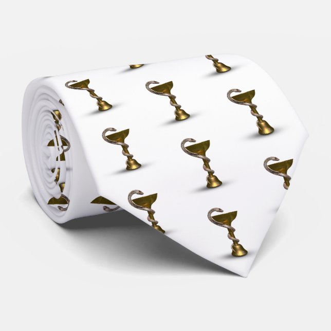 Bronze Snake Bowl Hygieia White Caduceus Medical Tie (Rolled)