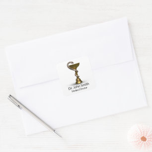 Bronze Snake Bowl Medical Hygieia White Caduceus Square Sticker